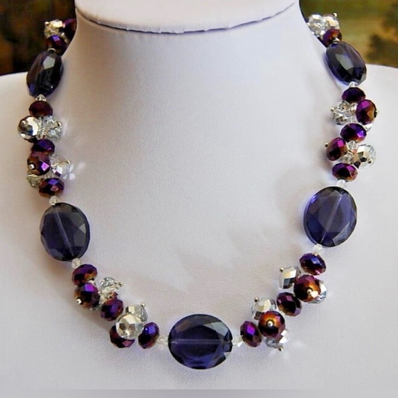 Vintage Swarovski Purple Crystal Aurora Borealis Statement Necklace Choker - Picture 2 of 9